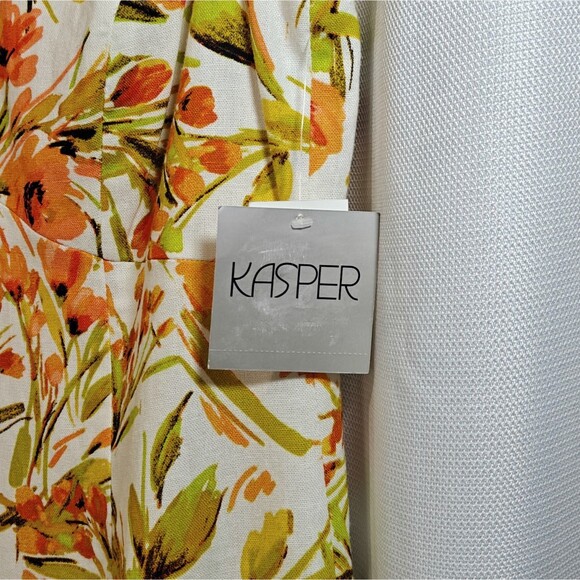 NWT Kasper Linen Blend Dress 8 Floral Sheath Straight Orange White Green Key New - Picture 5 of 10